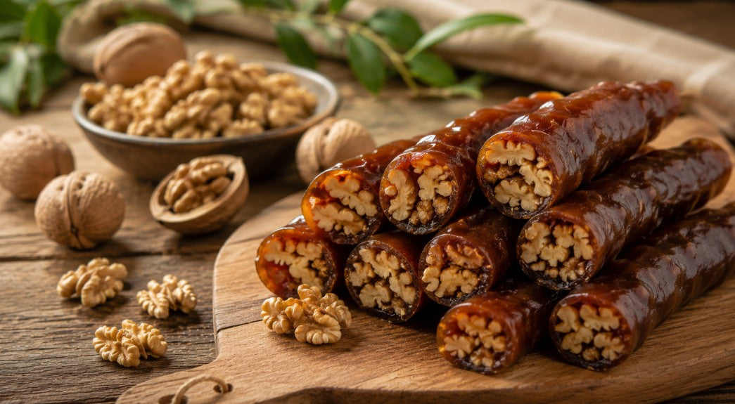 Alles über Cevizli Sucuk, einem der Symbol-Desserts der Anatolischen Küche