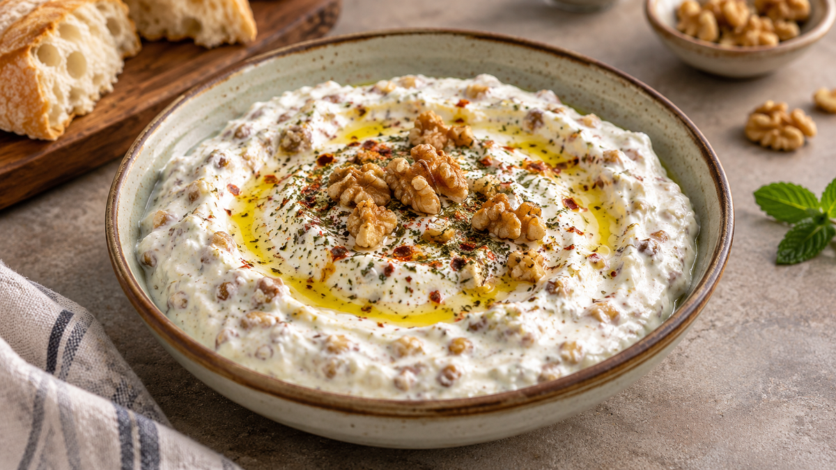 Wie wird Joghurt-Meze mit Walnüssen zubereitet?