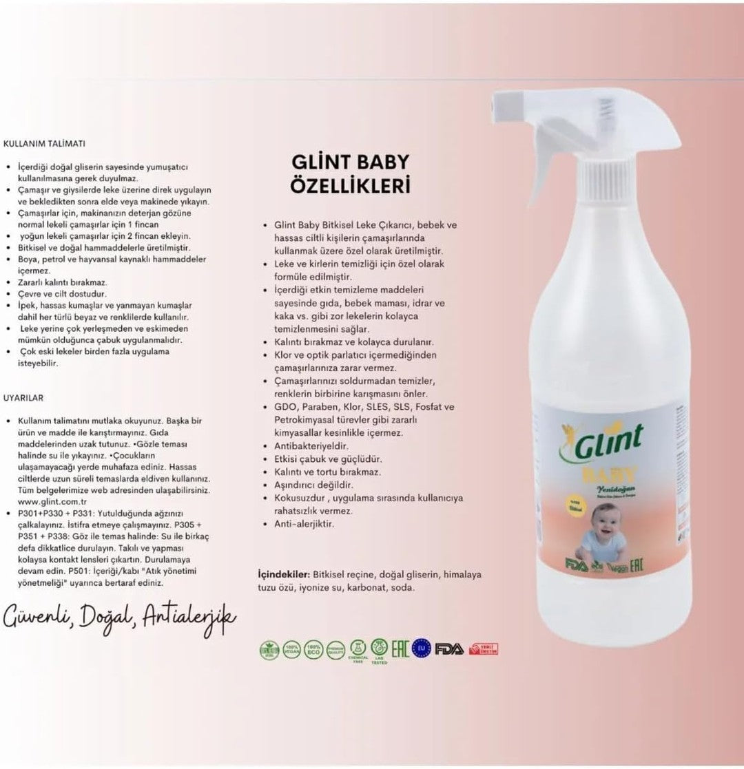Glint %100 Bitkisel Çamaşır Leke Çıkarıcı Bebek Genel Temizleyici 1L