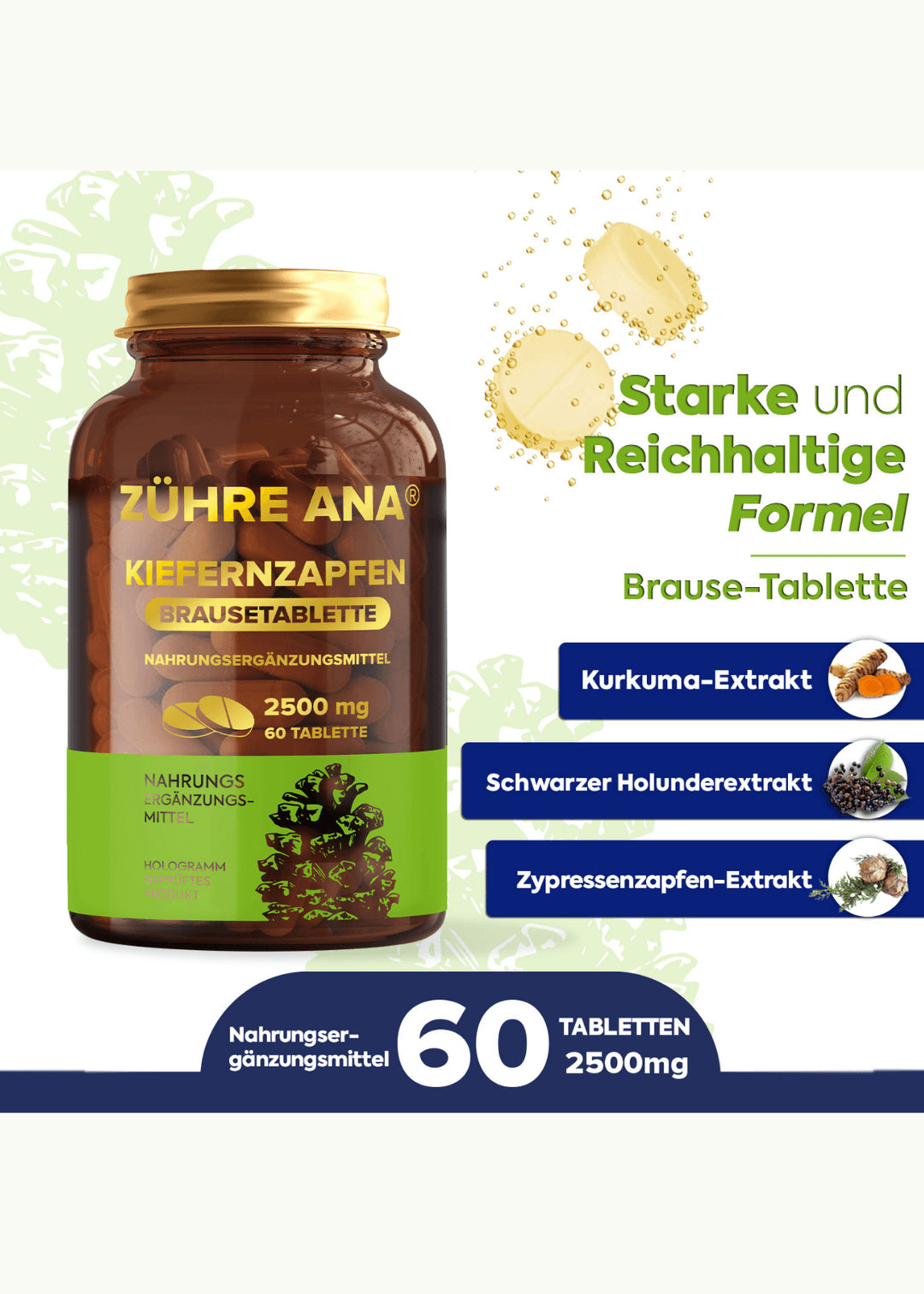 Zühre Ana Kiefernzapfen Brausetabletten (Servi-Kozalağı-Efferveszent) 2500 mg – 60 Tabletten