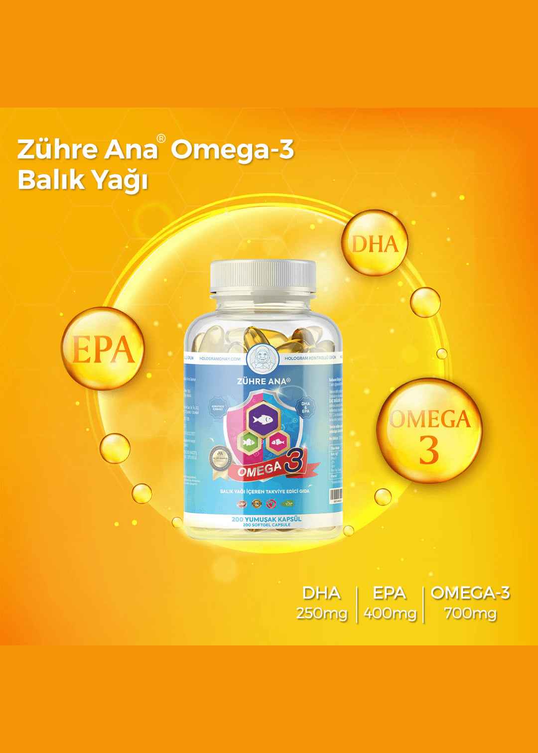 Zühre Ana Omega 3 Fischöl – 200 Kapseln