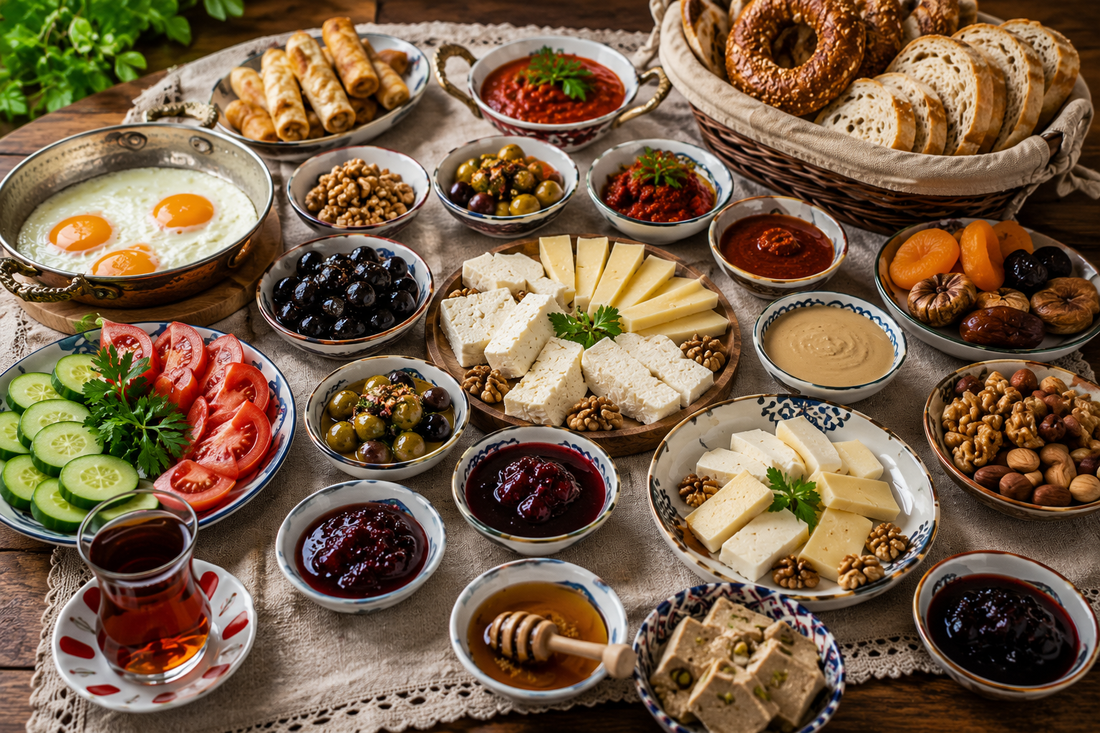 Wie wird in einem traditionellen Frühstück die Balance zwischen süßen und herzhaften Produkten hergestellt?