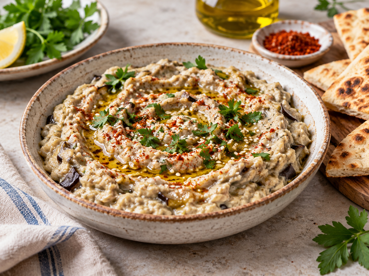 Wie macht man Auberginen-Meze mit Tahin?