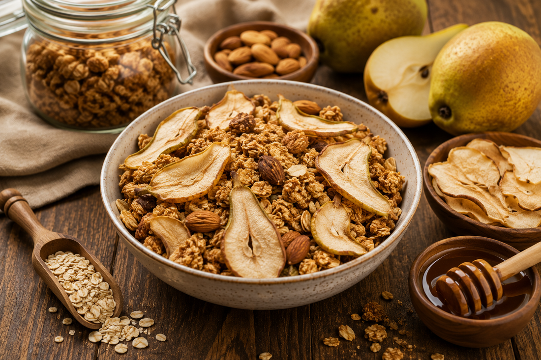 Wie lässt sich Granola mit getrockneter Birne zubereiten?