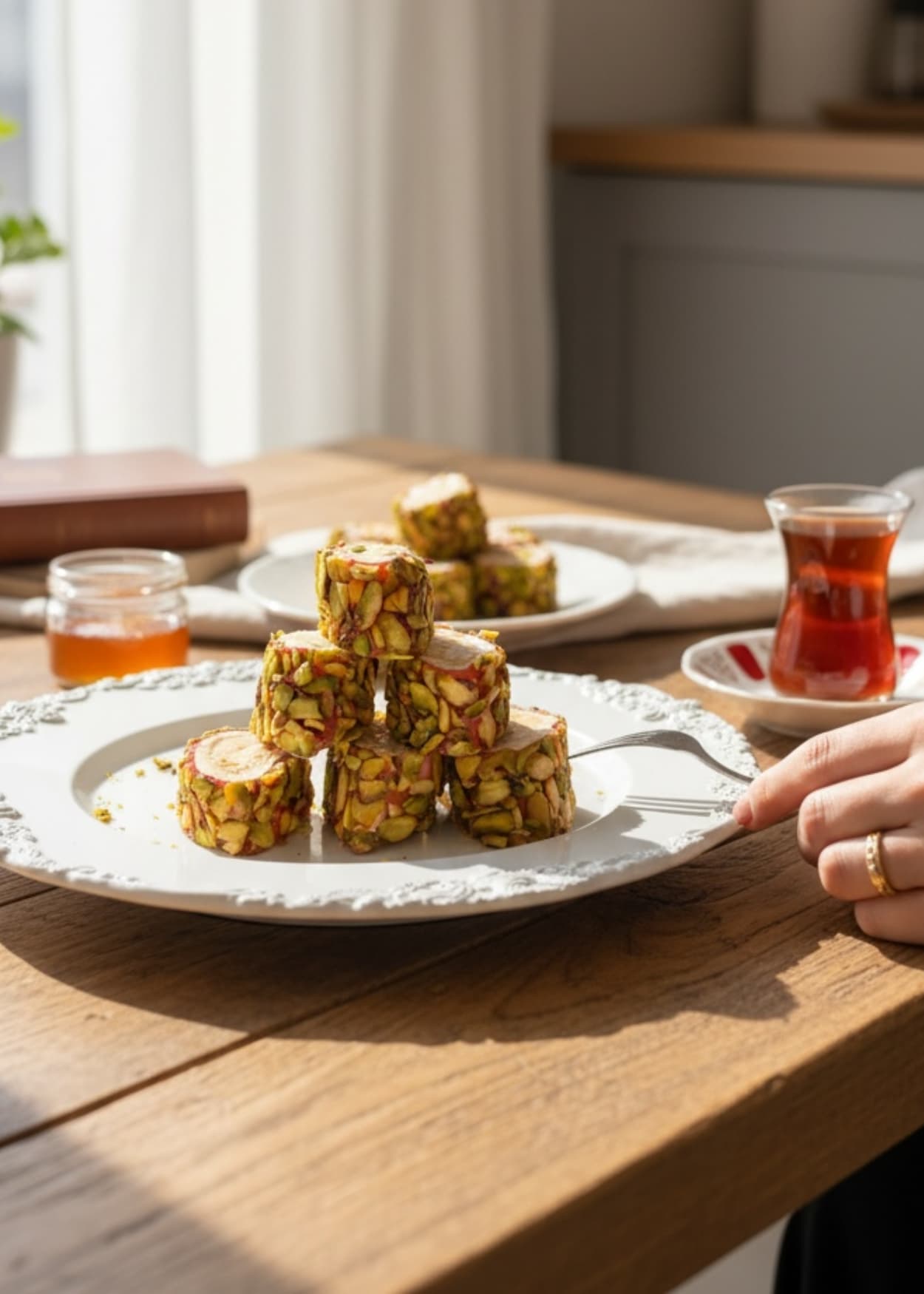 Turkish Delight mit Pistazien, Granatapfel und Haselnusscreme