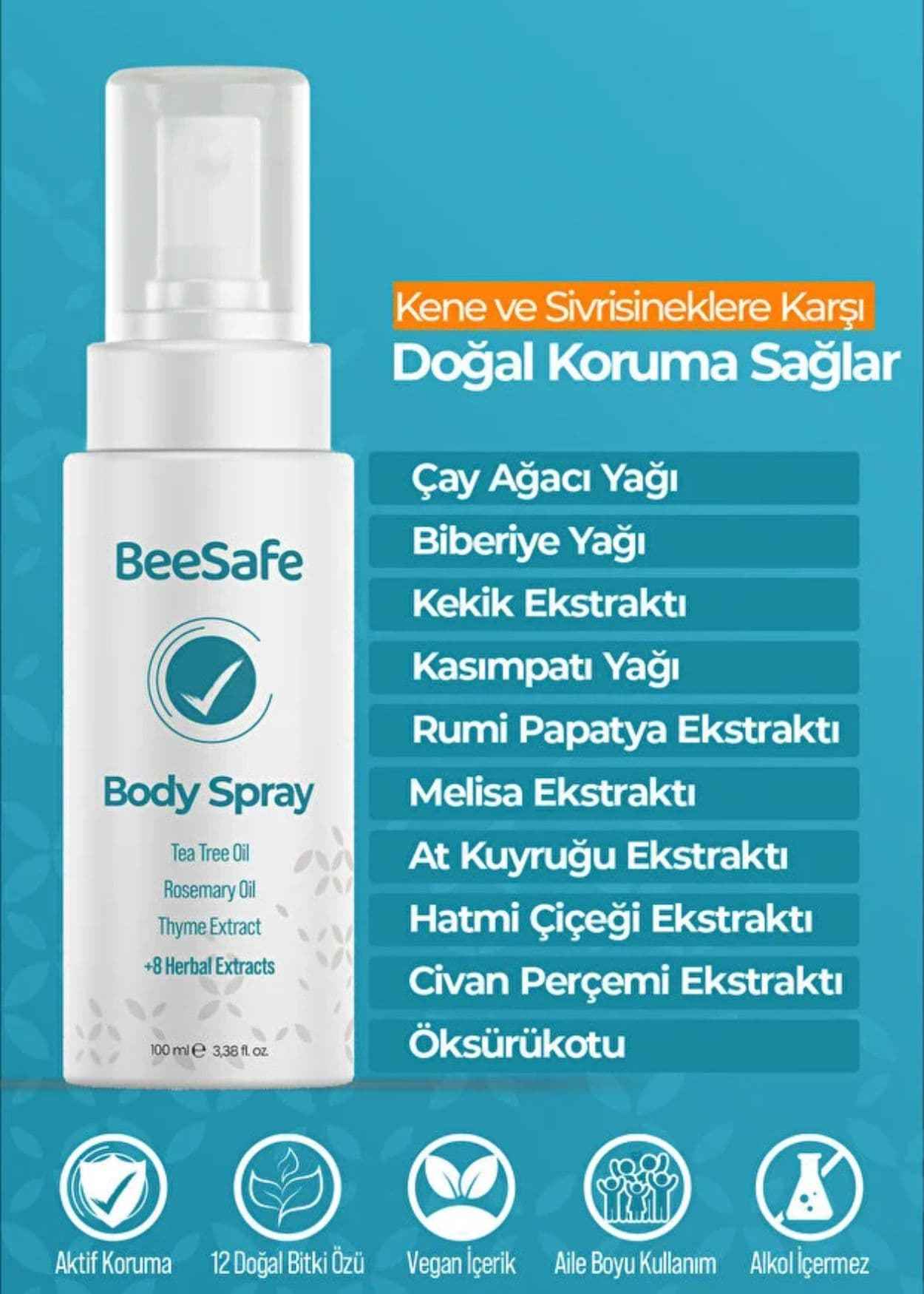 BeeSafe Kene Ve Sivrisinek Koruyucu Sprey (VEGAN & 12 DOĞAL BİTKİ ÖZÜ)