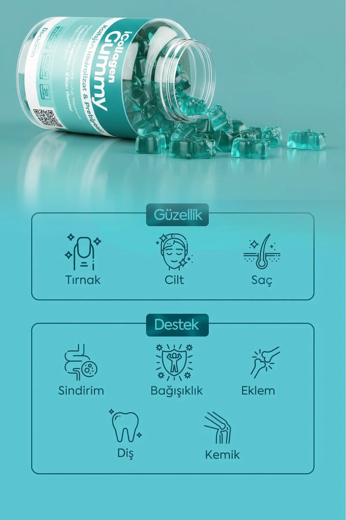 iCollagen Gummies mit Hydrolysiertem Kollagen, Präbiotika und Hyaluronsäure
