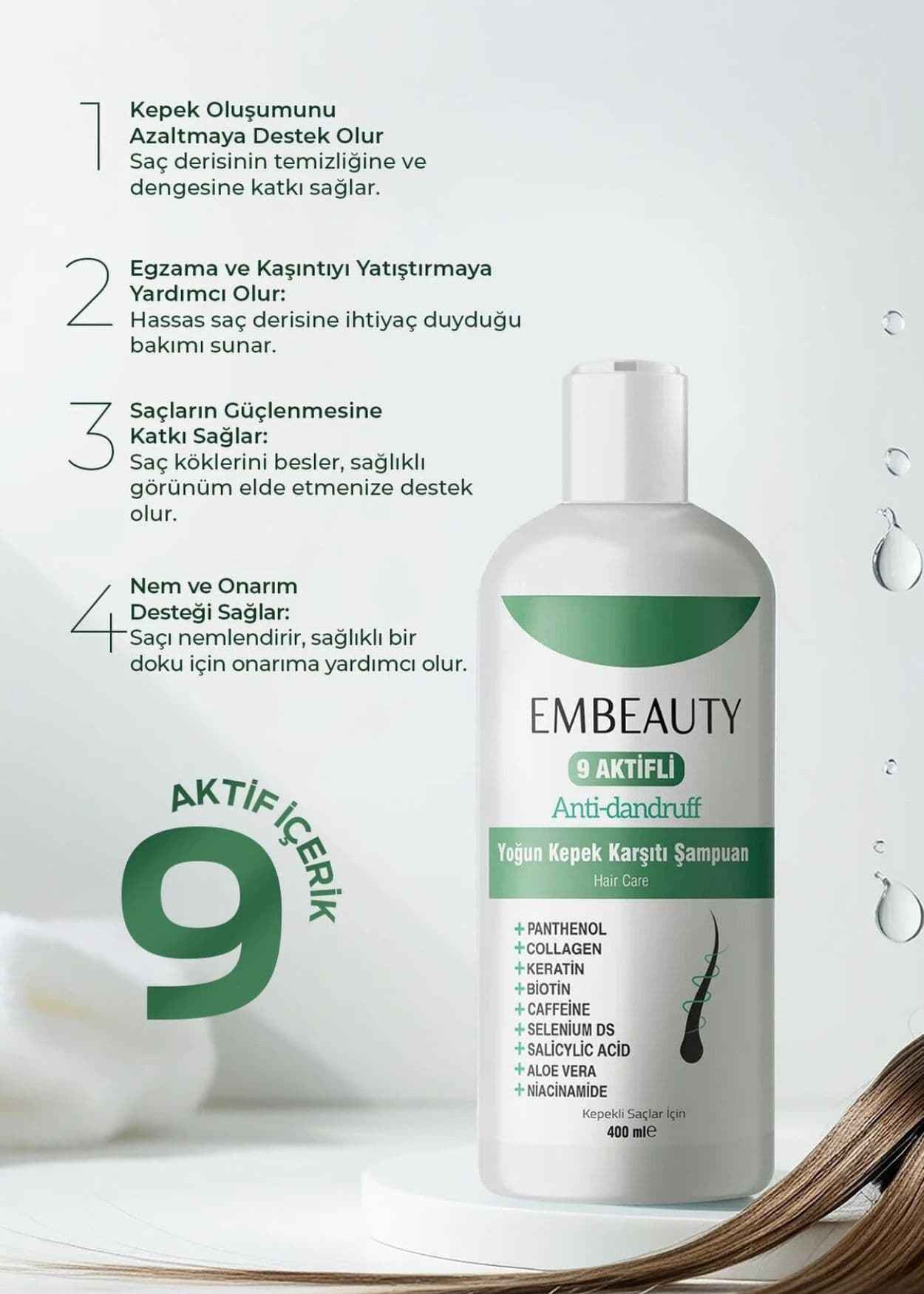 Embeauty Salzfreies Anti-Schuppen-Shampoo mit 9 Wirkstoffen gegen Schuppen, Juckreiz und Ekzeme