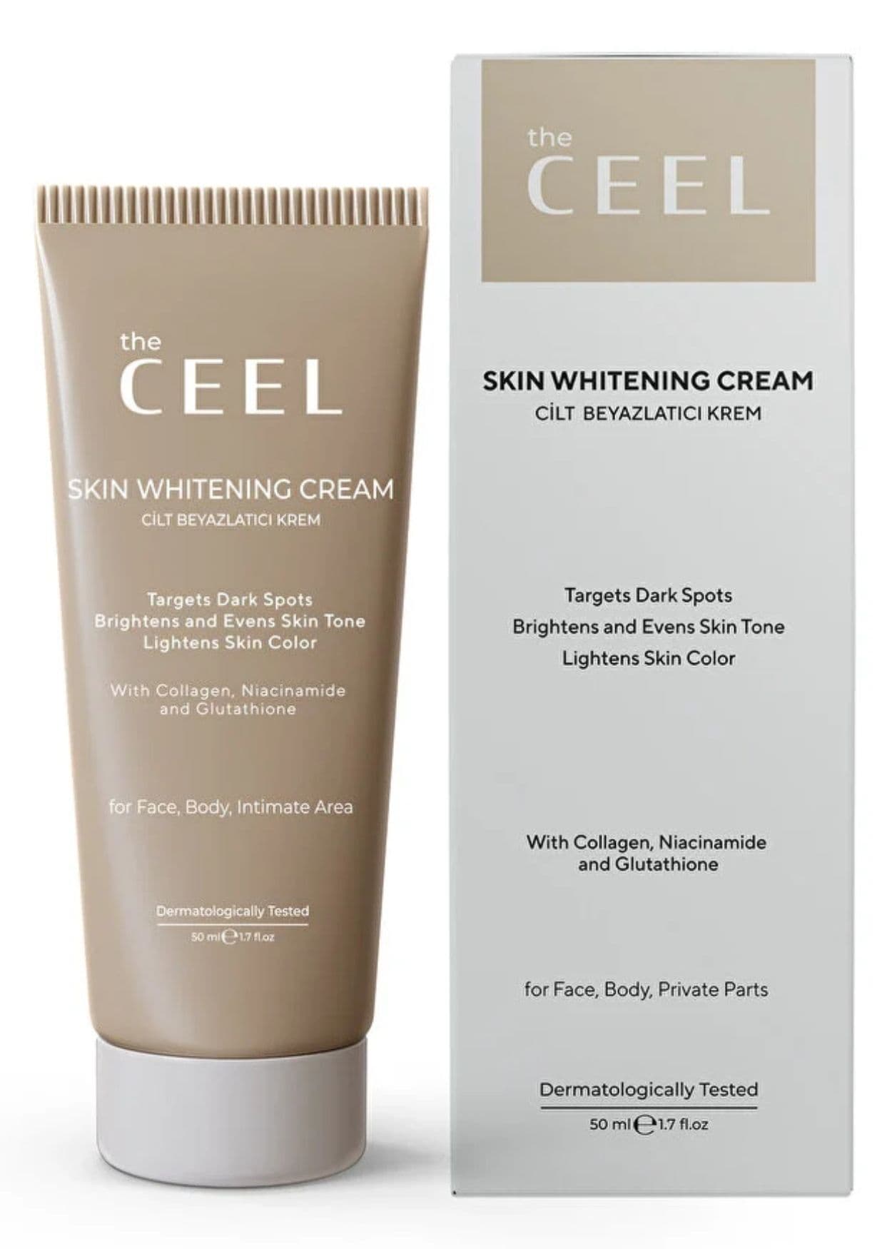 The Ceel Hautaufhellende Creme gegen Pigmentflecken mit Niacinamid, Alpha-Arbutin und Kojisäure