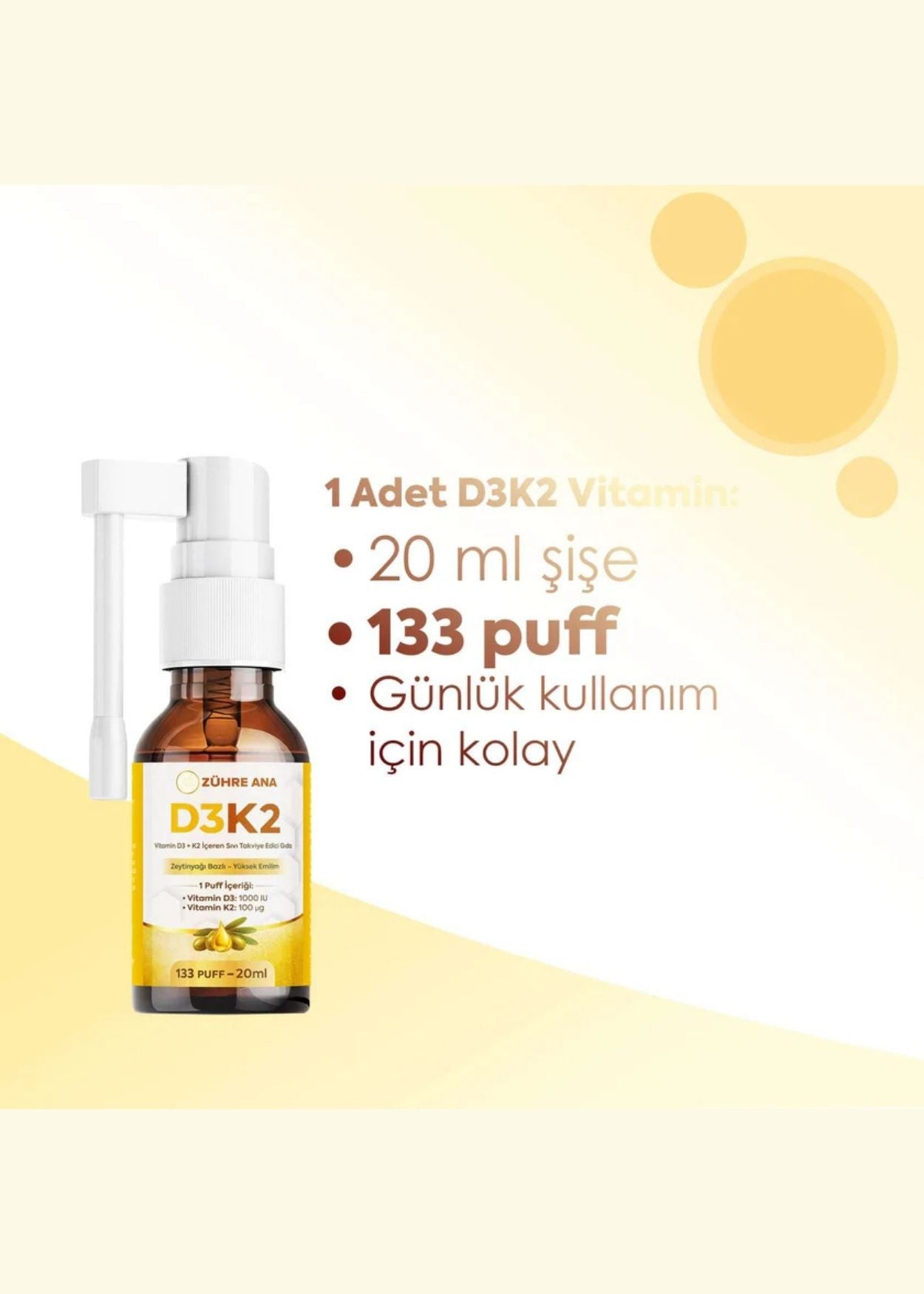 Zühre Ana Vitamin Flüssiges Nahrungsergänzungsmittel mit D3 & K2 – Spray