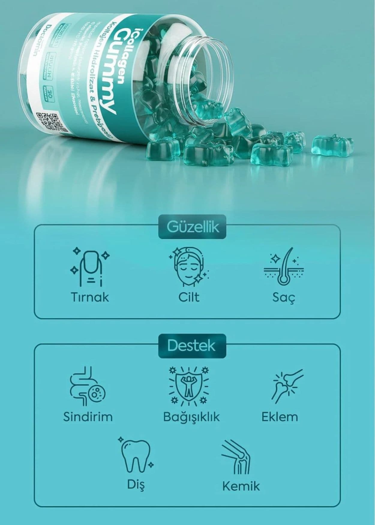 iCollagen Gummies Jelibon Hidrolizat Kolajen & Prebiyotik
