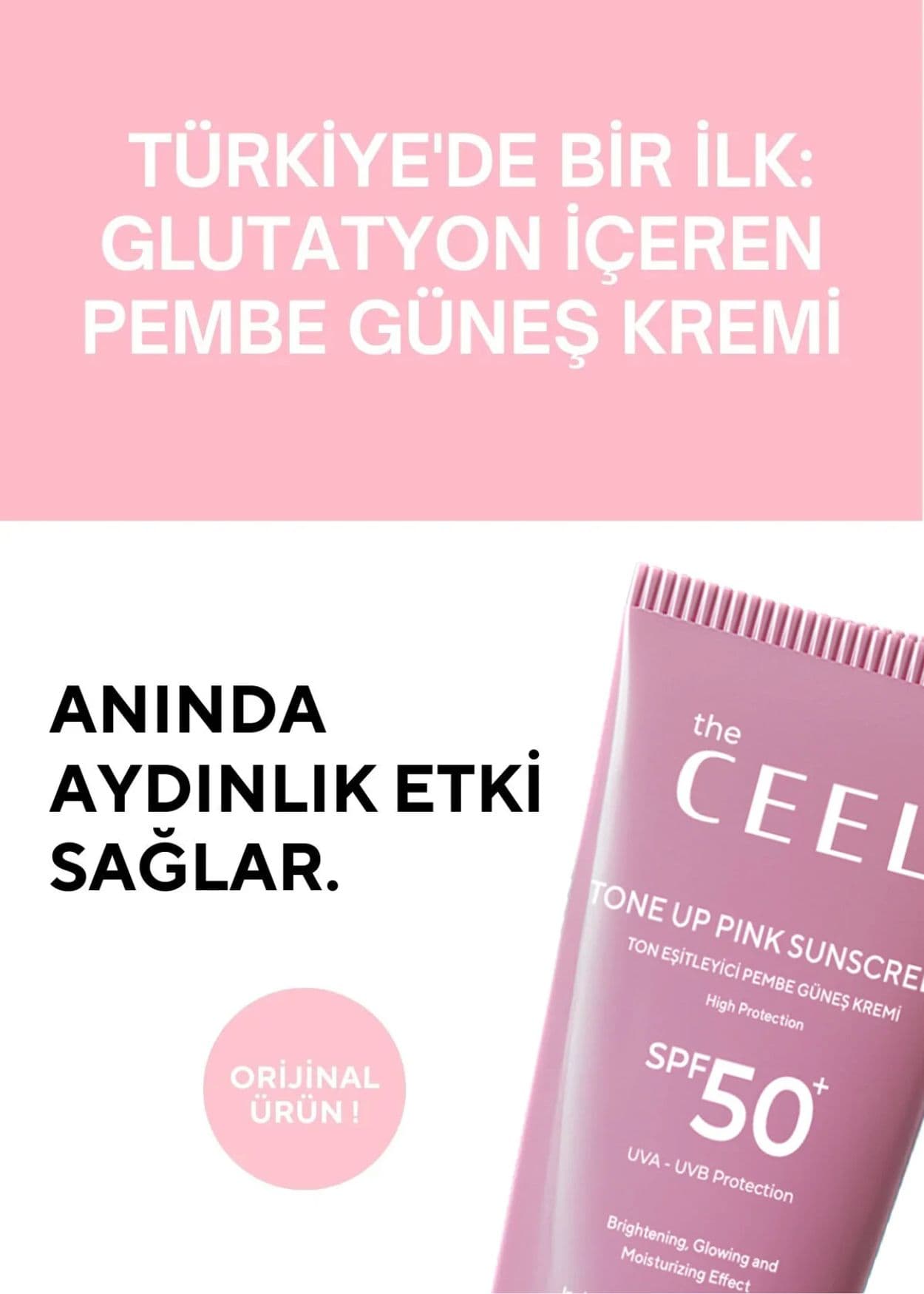The Ceel Rosafarbene Sonnenschutzcreme SPF 50+ gegen Pigmentflecken und für einen ebenmäßigen Hautton, mit Glutathion und Hyaluronsäure