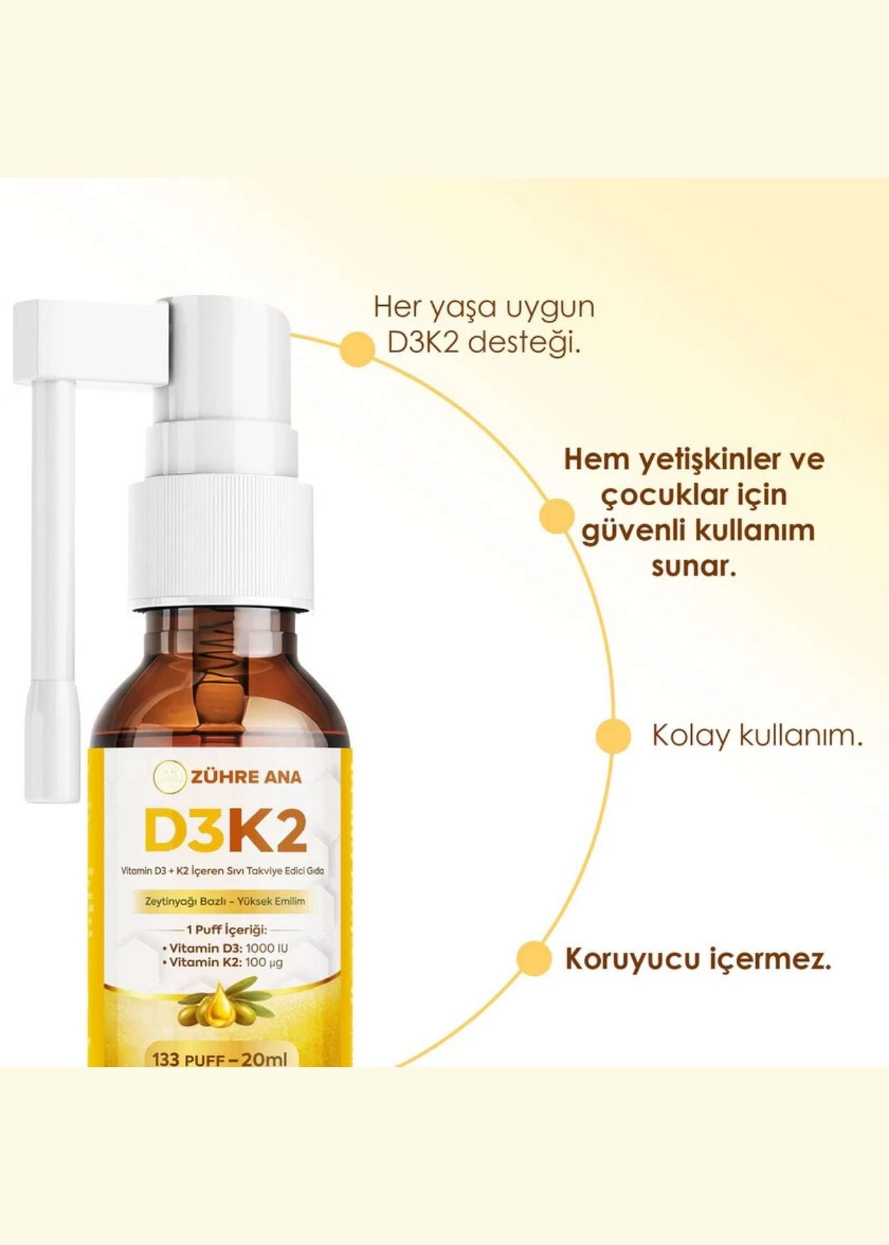 Zühre Ana Vitamin Flüssiges Nahrungsergänzungsmittel mit D3 & K2 – Spray