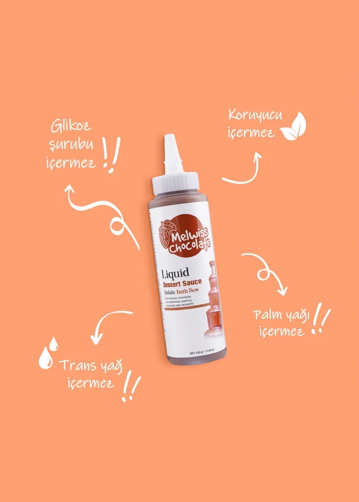 Melwiss Chocolate Flüssige Schokoladen und Dessertsoße – Soße für Waffeln, Crêpes & Pfannkuchen