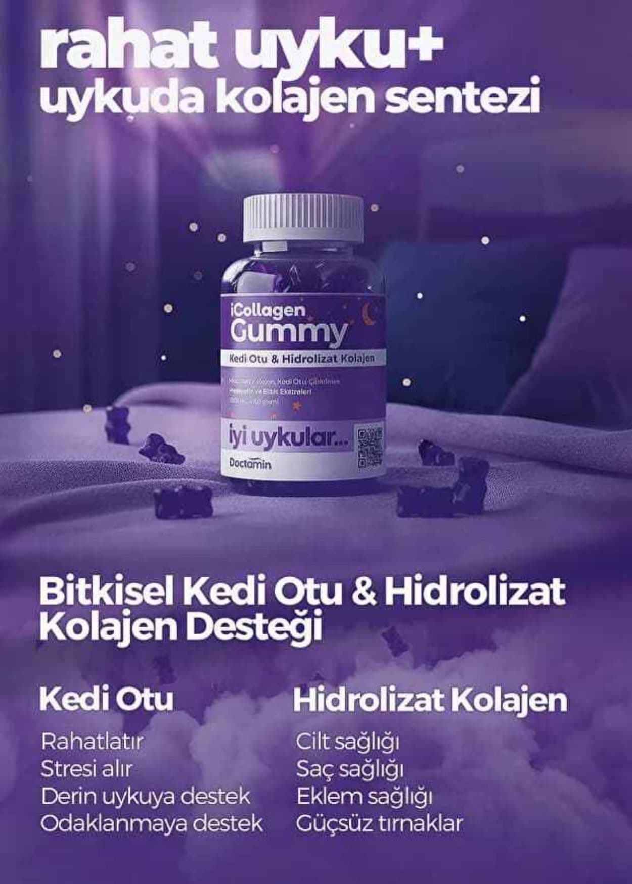 iCollagen İyi Uykular Kolajen Jelibonu - Kedi Otu & 5 Tip Kolajen