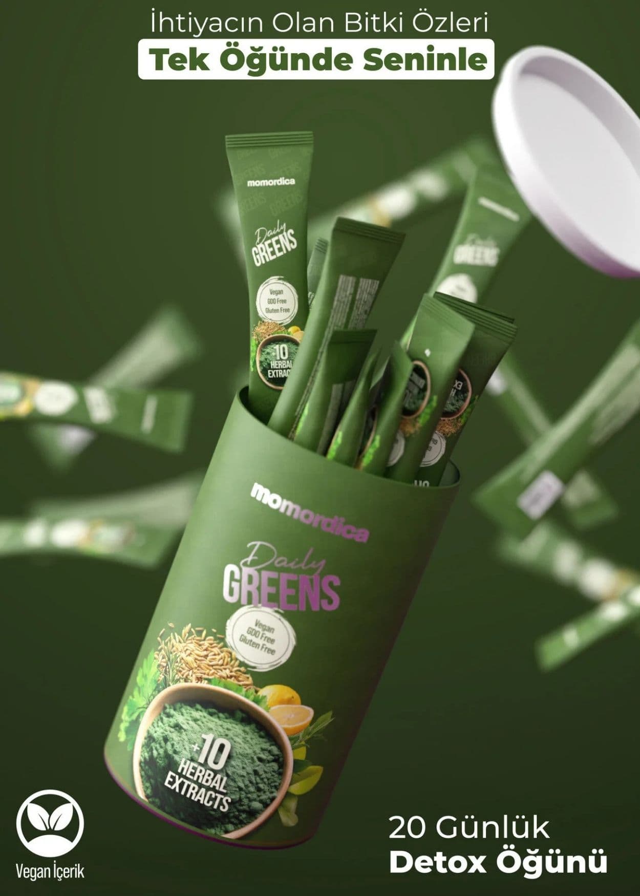 Momordica Daily Greens (Spirulina, Grüntee, Rosmarin, Sennesblätter, Fenchel +10 Kräuter)
