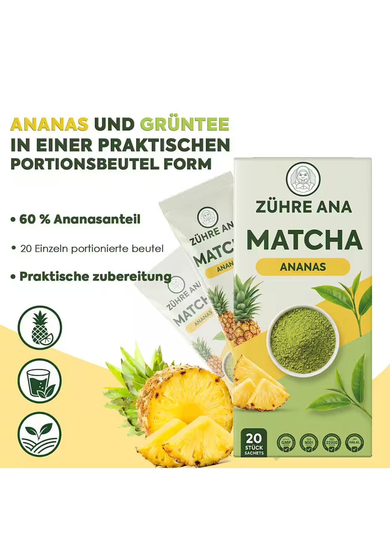 Zühre Ana Tee Matcha Ananas Grüntee-Mischung mit Faulbaum & Zitrone
