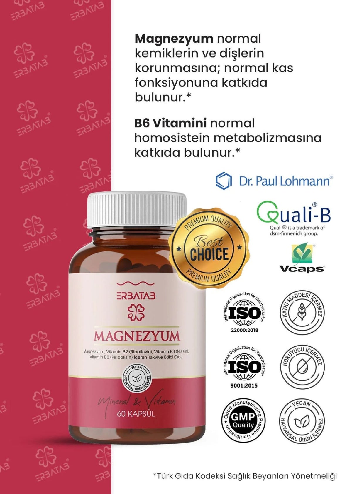 Erbatab Magnesium 3-Fach-Form (Bisglycinat, Citrat, Malat) & Vitamin B2, B3, B6