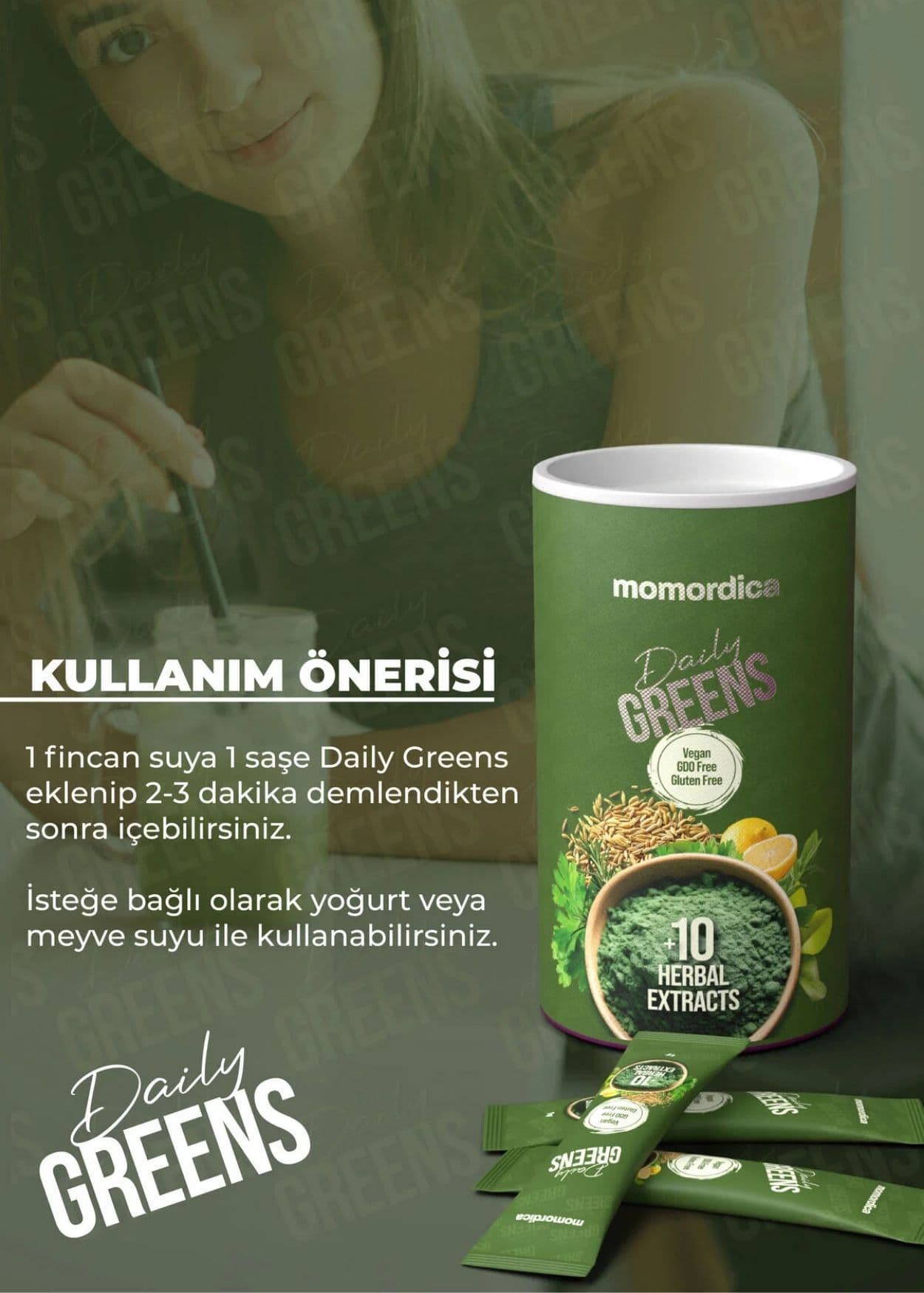 Momordica Daily Greens (Spirulina, Grüntee, Rosmarin, Sennesblätter, Fenchel +10 Kräuter)