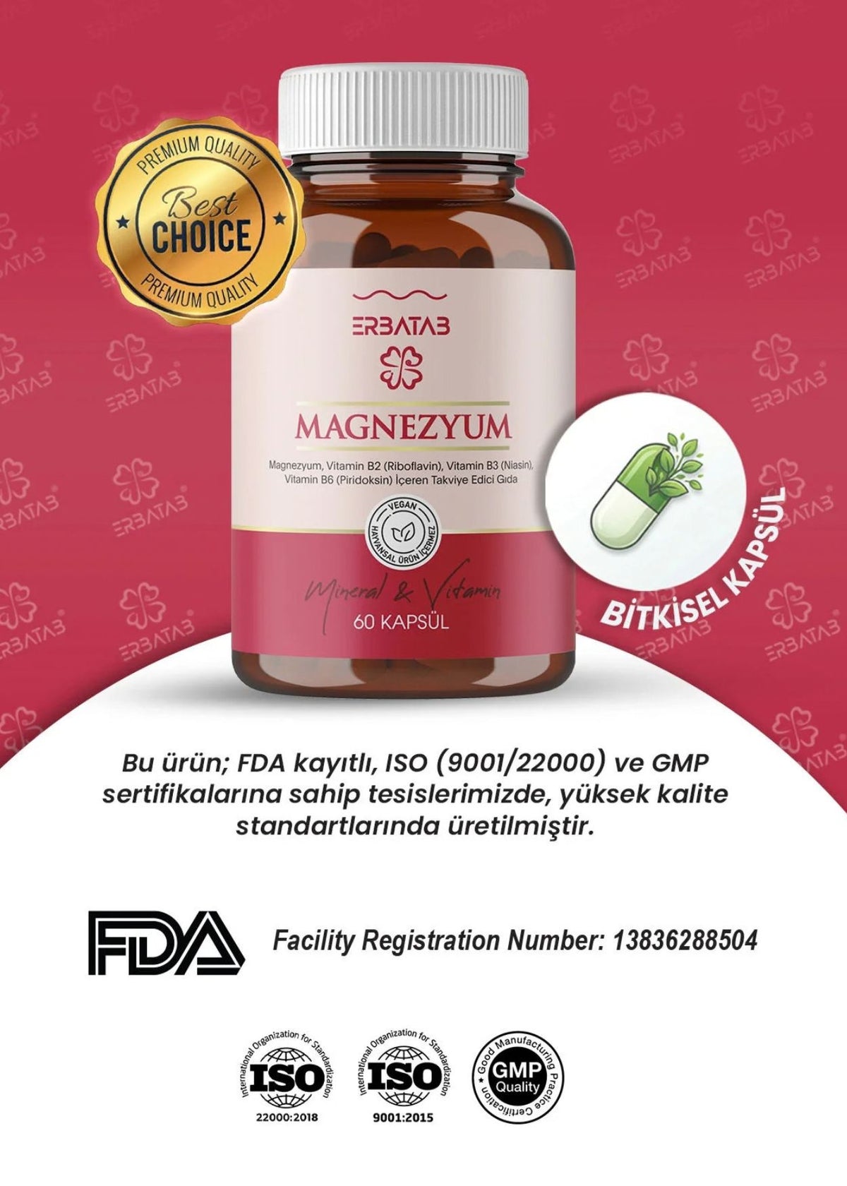 Erbatab Magnesium 3-Fach-Form (Bisglycinat, Citrat, Malat) & Vitamin B2, B3, B6