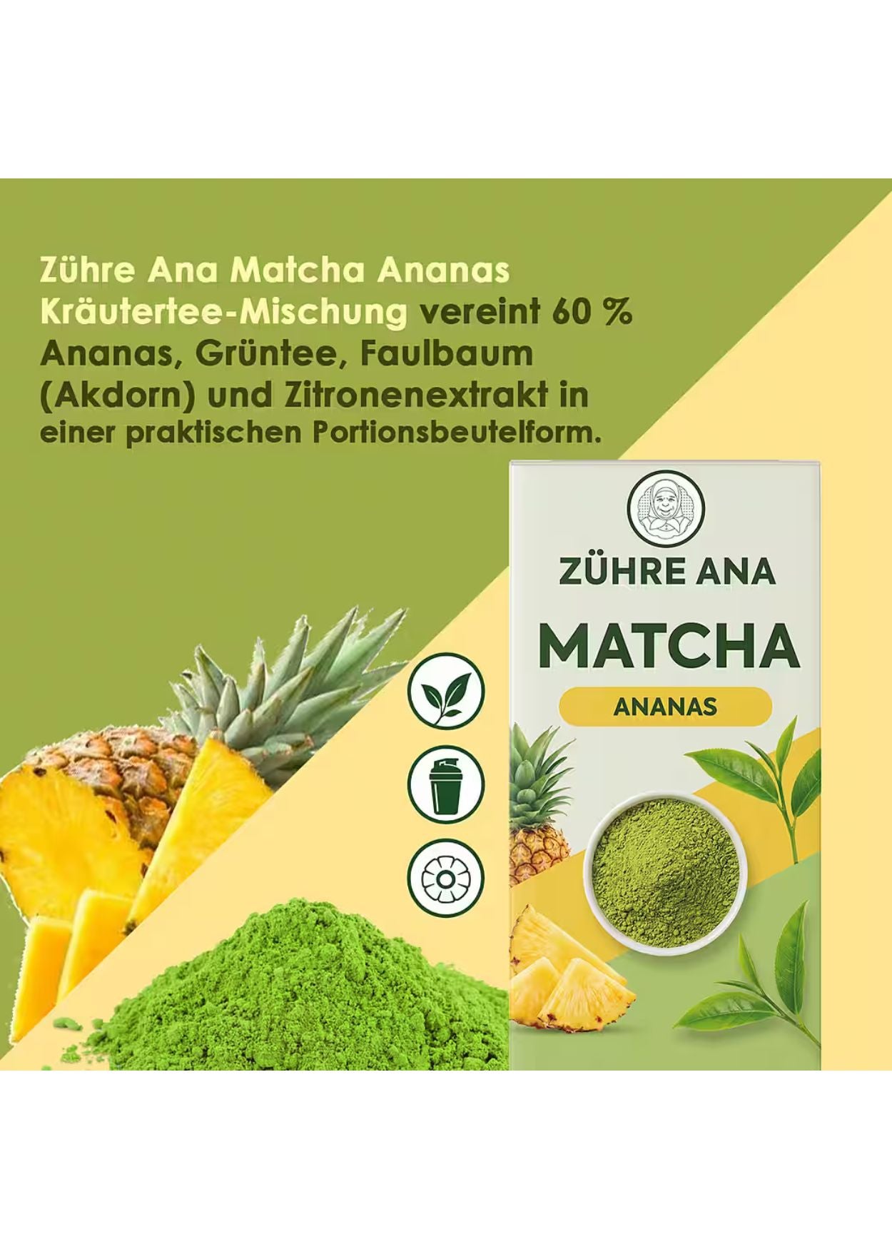 Zühre Ana Tee Matcha Ananas Grüntee-Mischung mit Faulbaum & Zitrone