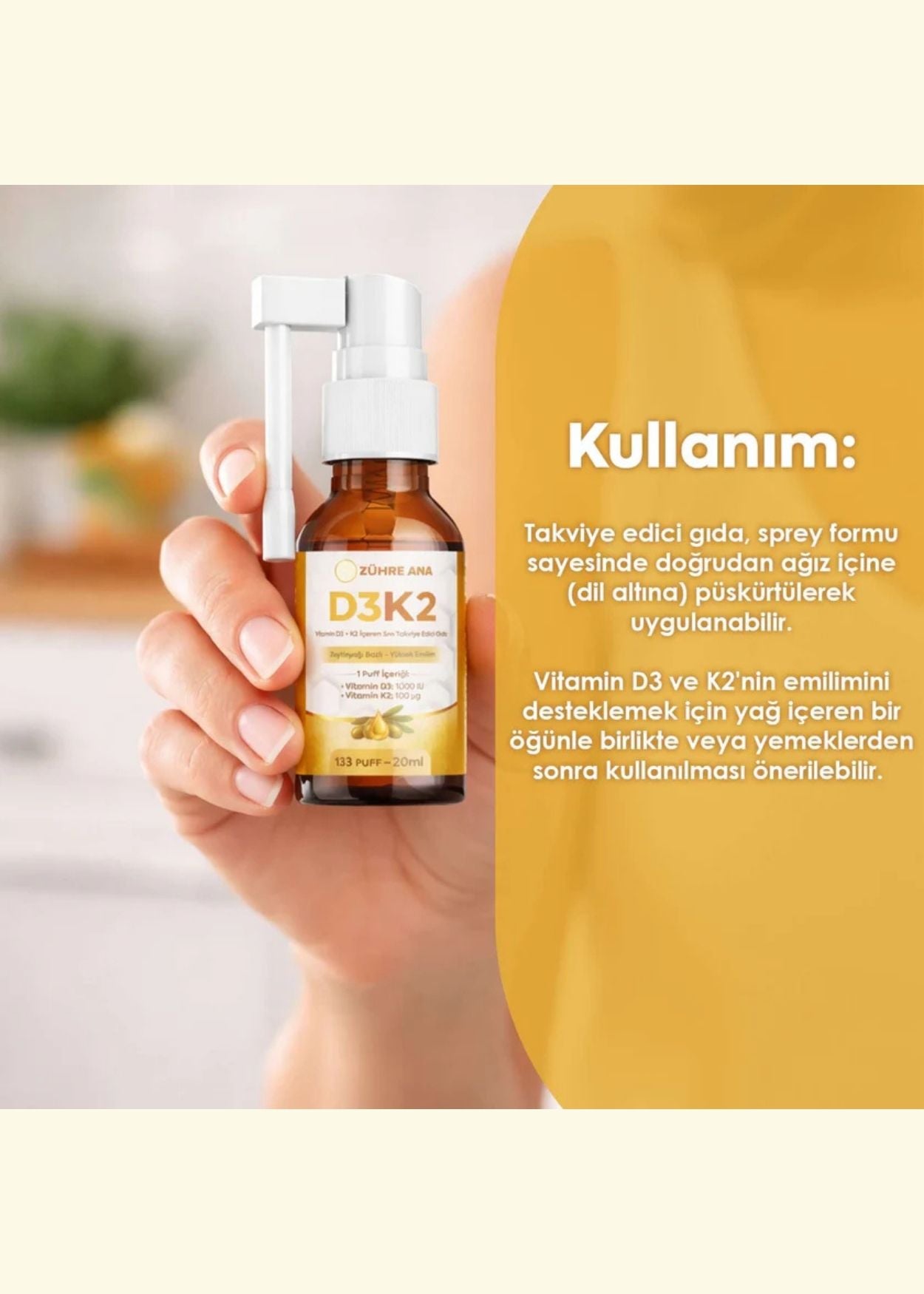Zühre Ana Vitamin Flüssiges Nahrungsergänzungsmittel mit D3 & K2 – Spray