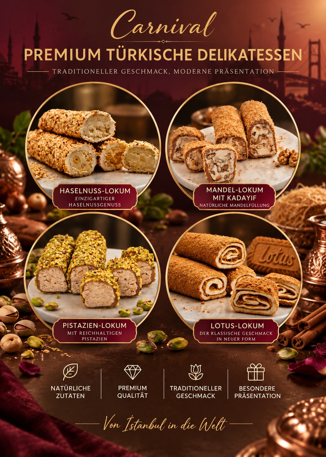 Türkische Süßware mit Karamell, Lotus & Honig