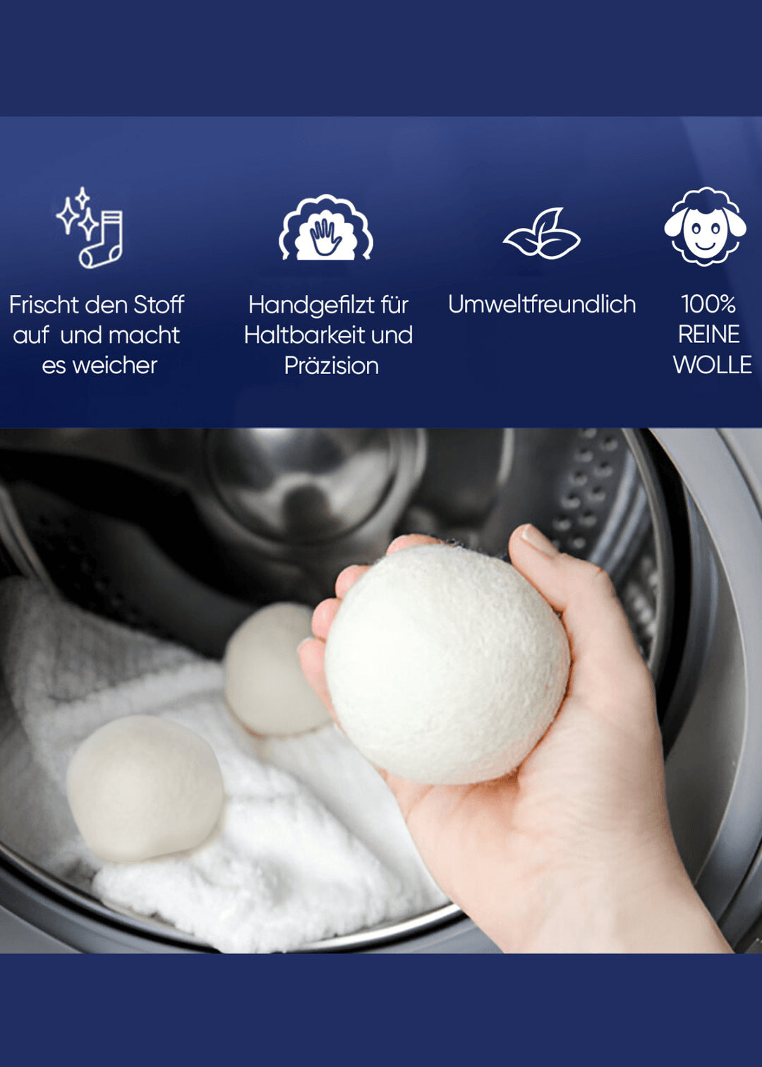 Evonox Wäsche-Wollfilz-Trocknerbällchen - 3 Stück + Wolltrocknerball-Essenz Lilie Lotus 30 ml