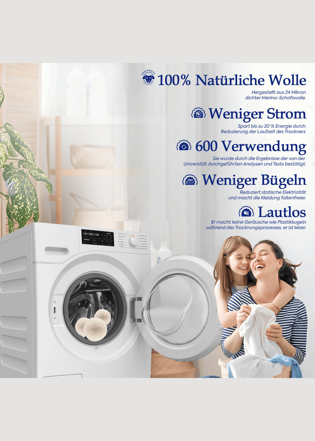Evonox Wäsche-Wollfilz-Trocknerbällchen - 3 Stück + Wolltrocknerball-Essenz Lilie Lotus 30 ml