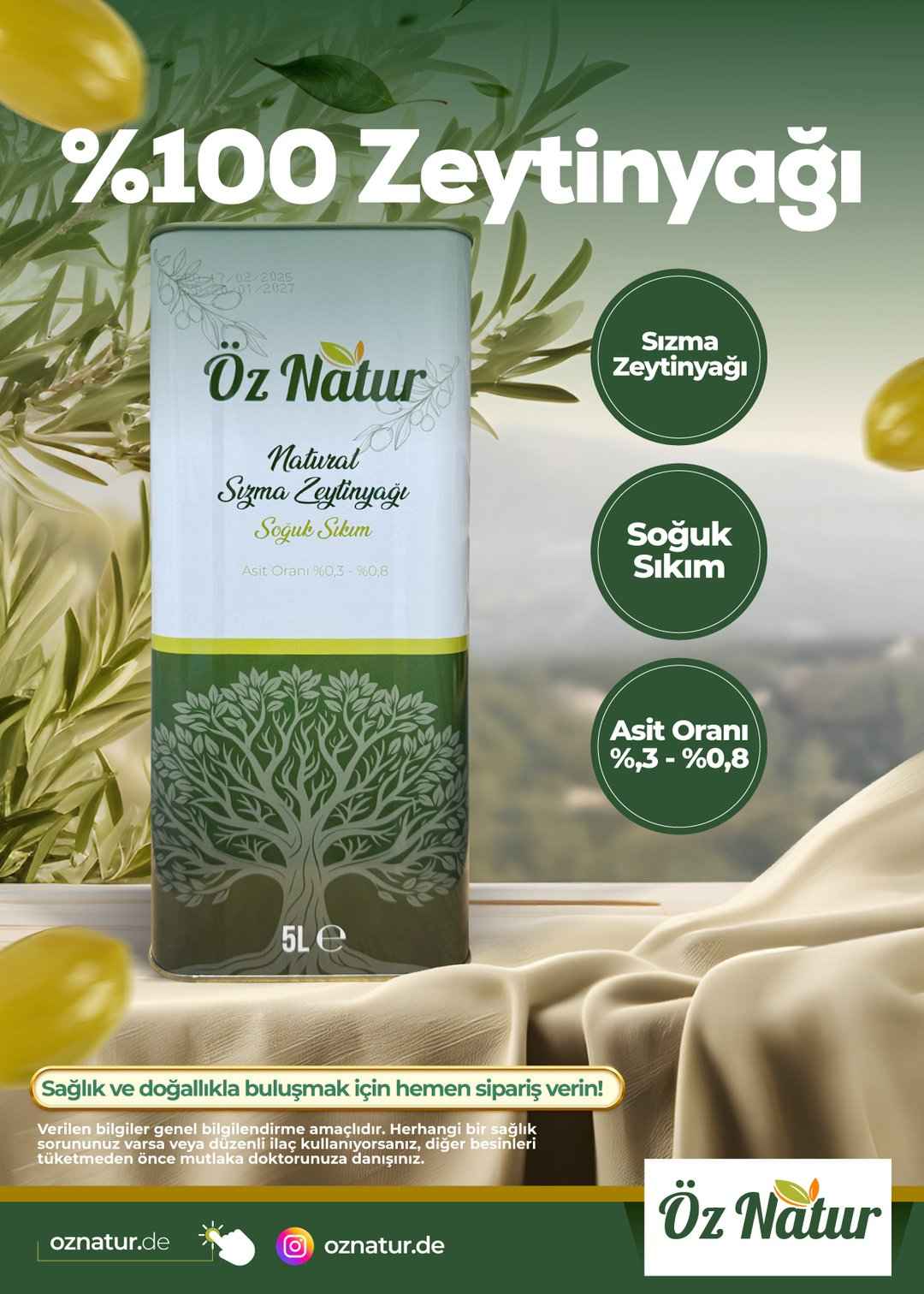 Natives Olivenöl (Extra Virgin, Kalt Gepresst)