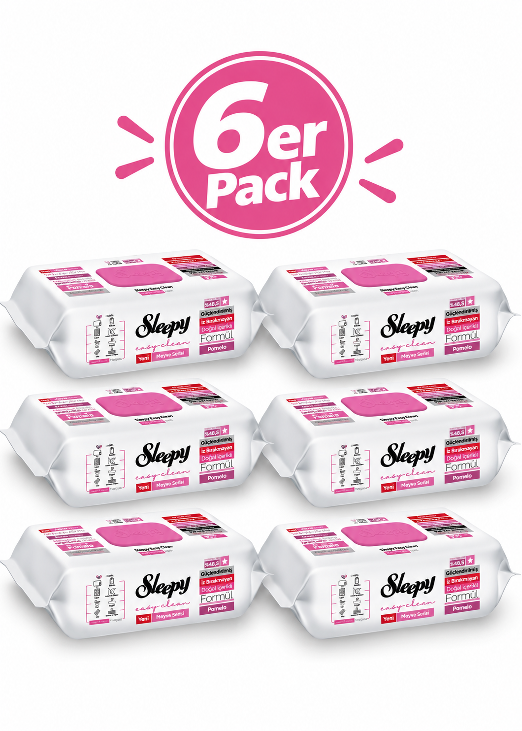 6x Sleepy Easy Clean Oberflächen-Reinigungstücher Pomelo