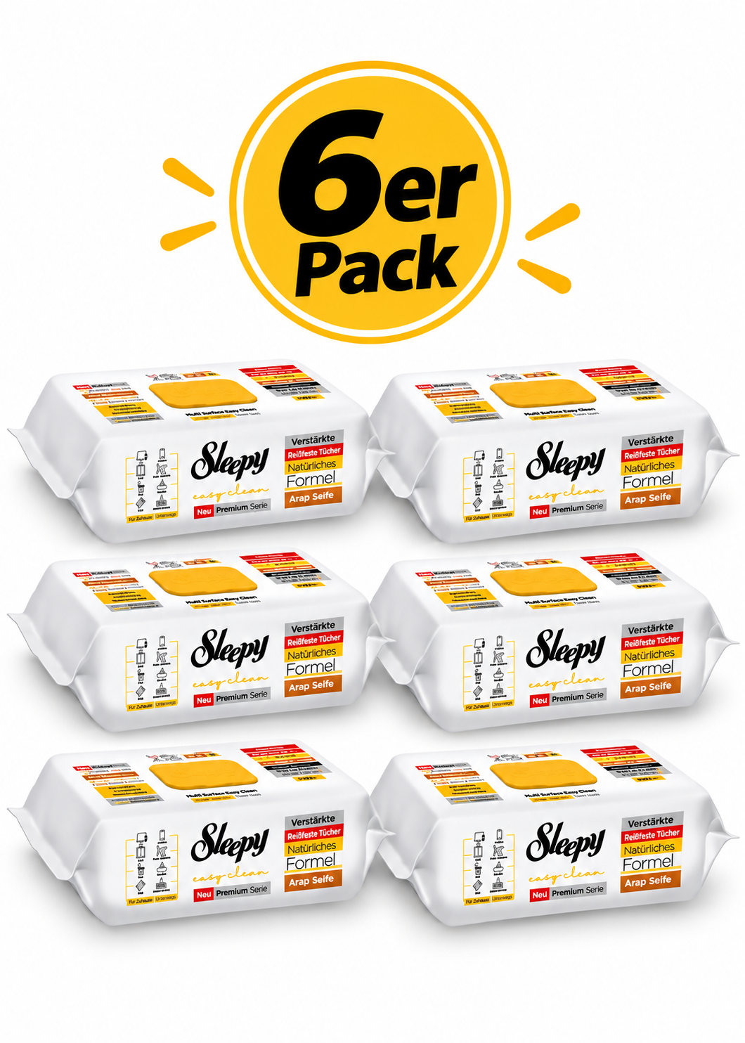 6x Sleepy Easy Clean Premium Oberflächen-Reinigungstücher mit Schmierseife