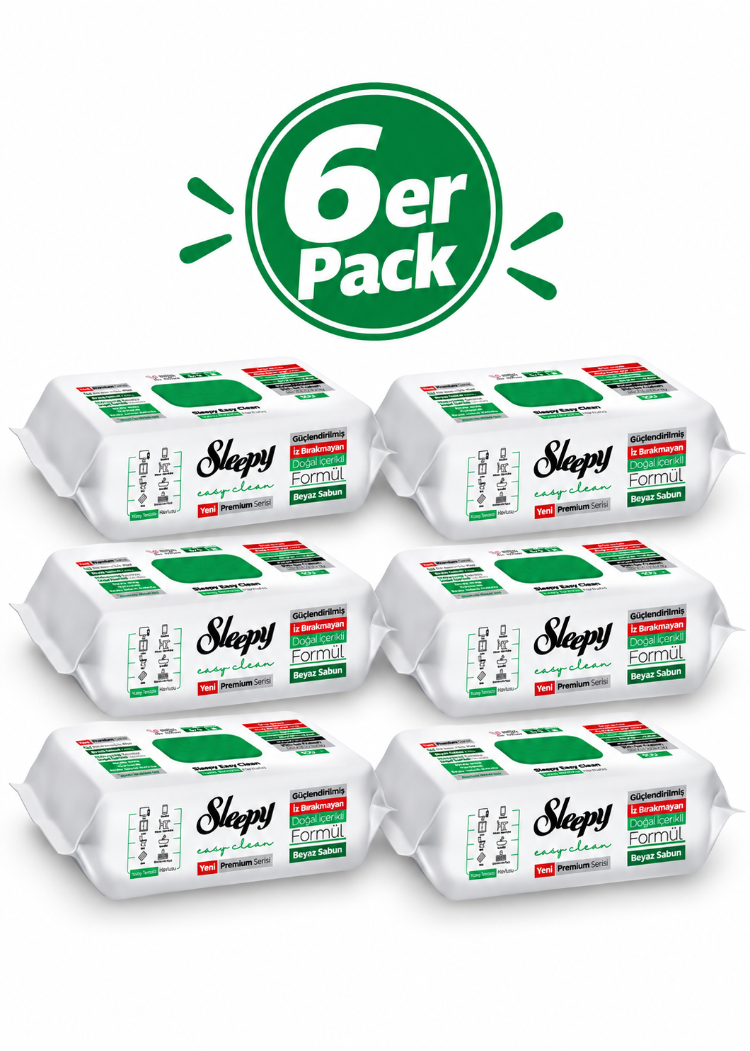 6x Sleepy Easy Clean Premium Oberflächen-Reinigungstücher mit weißer Seife