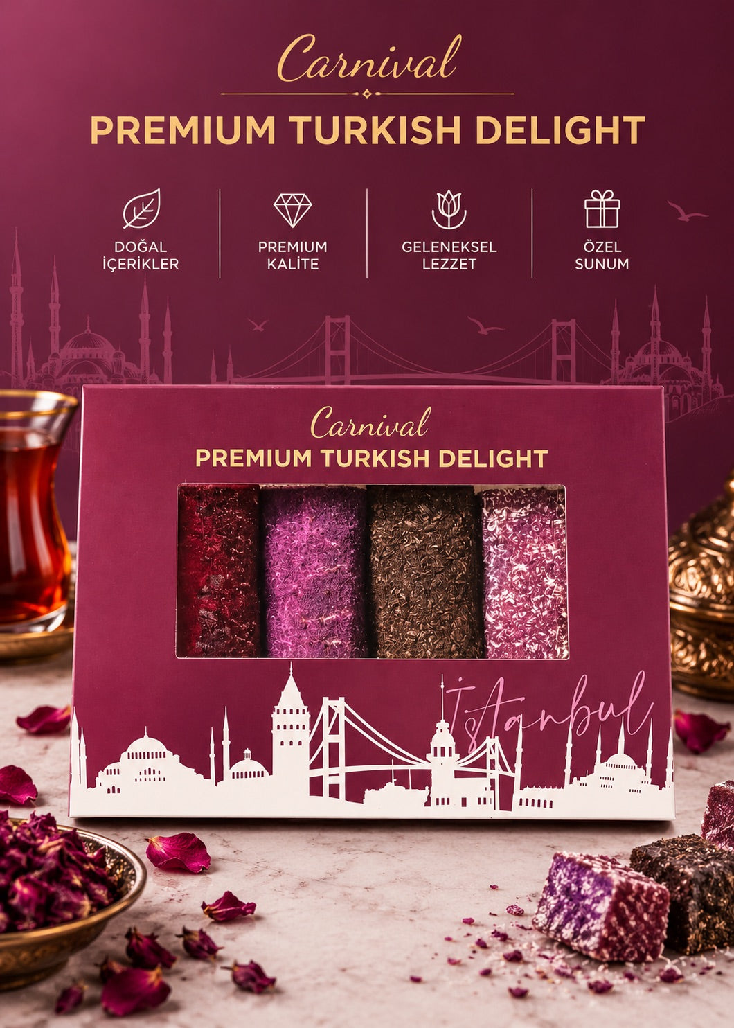 Türkische Süßware mit Brombeere, Schokolade, Maulbeere & Himbeere