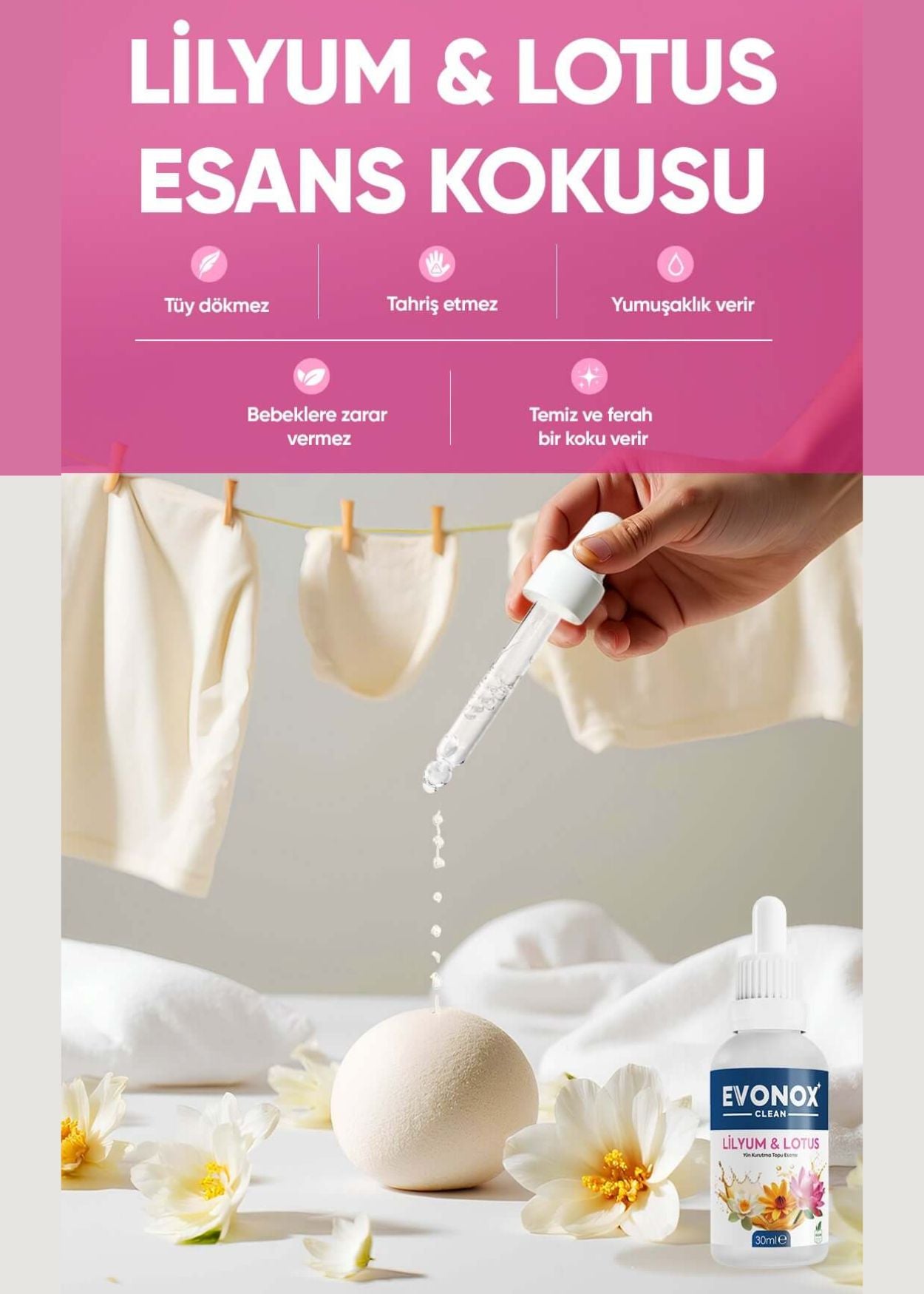 Evonox Clean Yün Kurutma Topu Esansı – Lilium Lotus